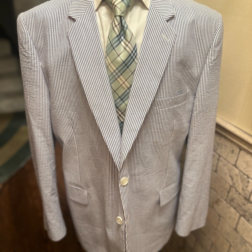 Alan Flusser Sport Coat Blazer Jacket Blue and White Striped Men 48R - Picture 12 of 15